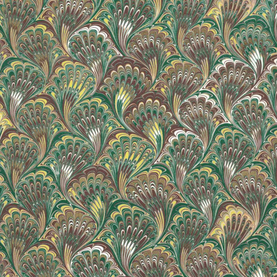 Brown and Green Marbled Feathers Italian Print Paper with Golden Highlights ~ Carta Fiorentina Italy